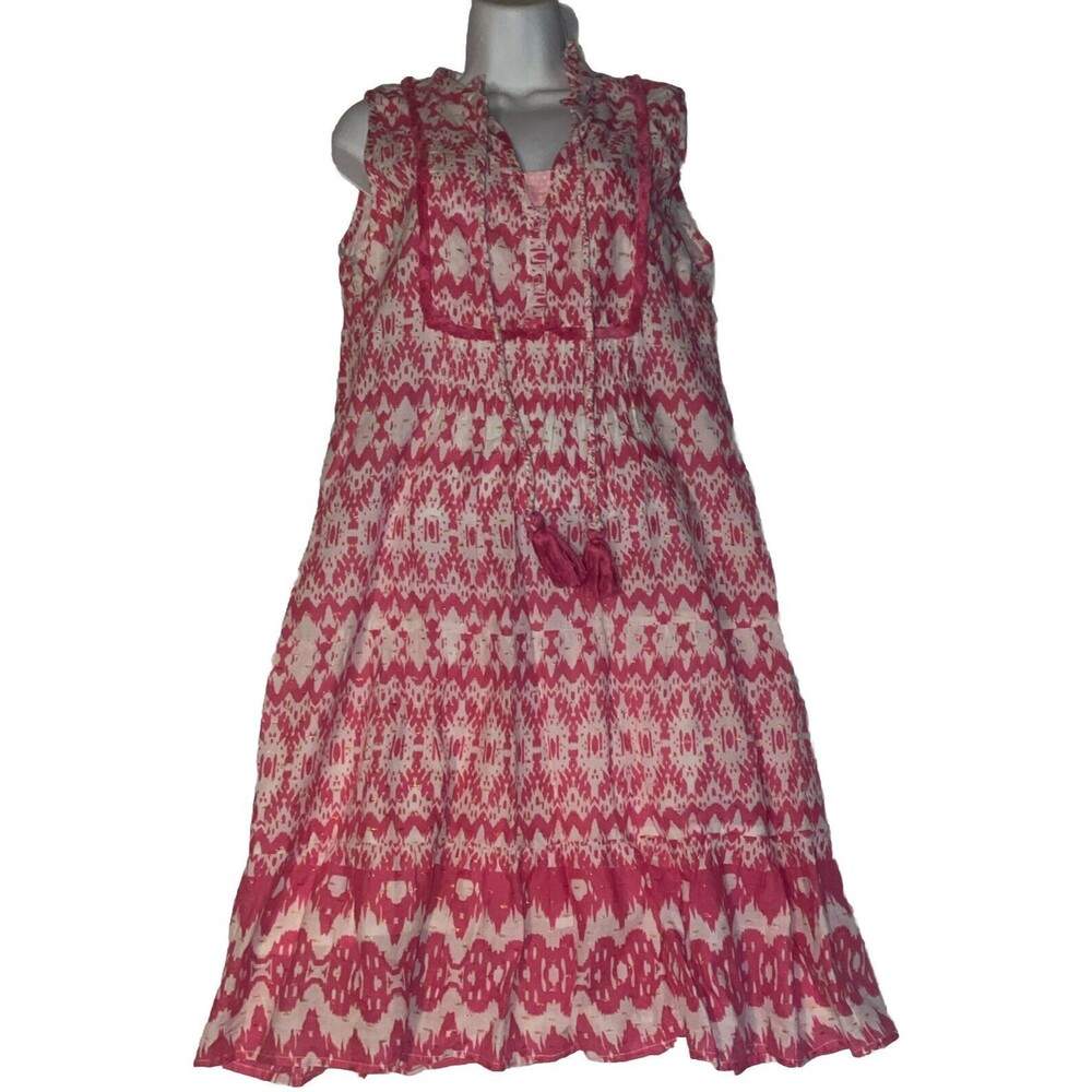 LOLA Australia Dress Womens Small Sleeveless Maxi Boho Cotton Lined Gold Sparkle